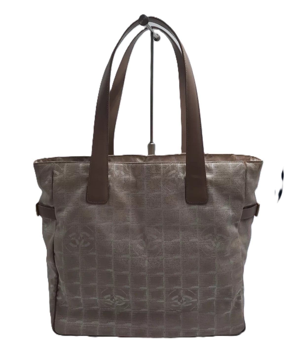 Chanel Travel Line Tote Shoulder Handbag Nylon Closure Zipper Beige