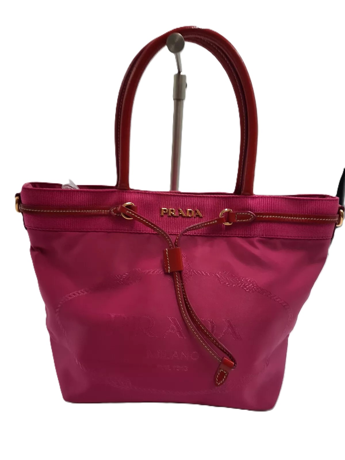 Prada Tote Jacquard Pink Colour Small Size Nylon Handbag